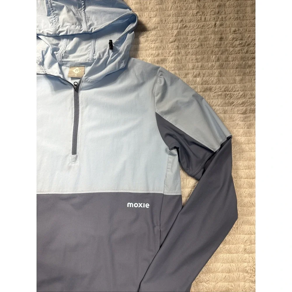Moxie Hooded Windbreaker Pullover Men's S Sky‎ Blue Colorblock Quarter Zip Light